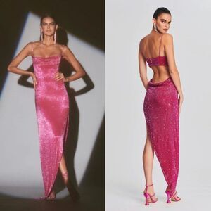 Retrofete X May Mashiah Topaz Glass Beaded Asymmetric Dress Fuchsia Size XXS